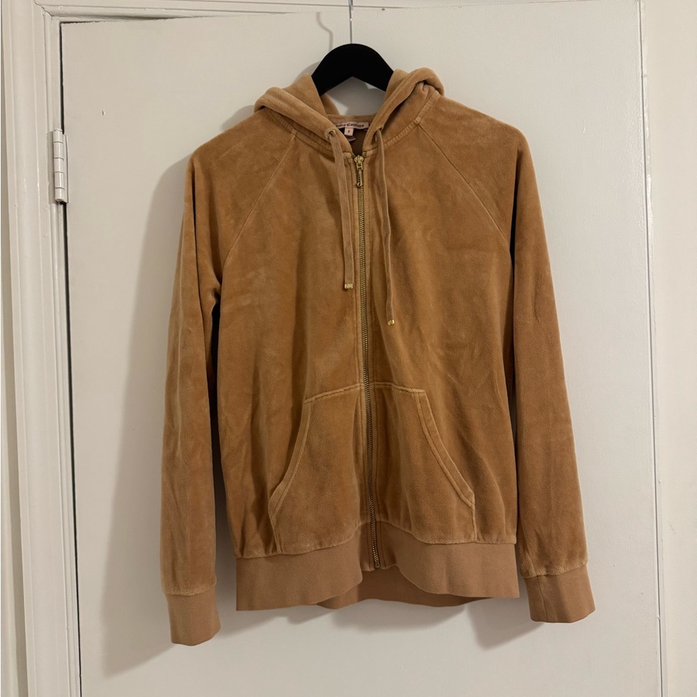 Juicy Couture Tan Velour Zip-Up Hoodie
